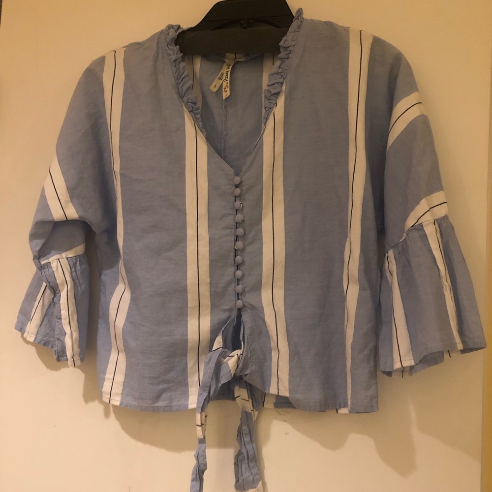 Blue and white striped tie crop top
